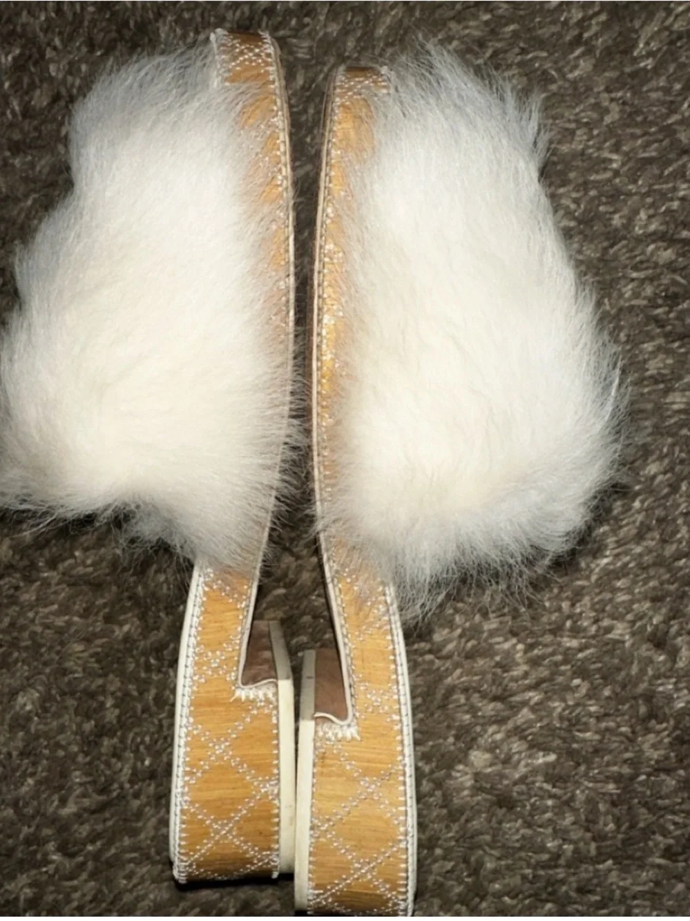 Chanel White Fur Slide Sandals Size 38.5